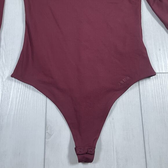 AritziaWomen's Medium Contour Deco Maroon Long Sleeve Bodysuit Off The Shoulder - Picture 3 of 10